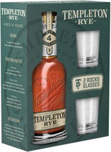 Load image into Gallery viewer, Templeton 4 Year Rye Whisky Gift Set with 2 Rock Glasses 750mL