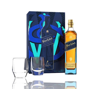 Johnnie Walker Blue Label Blended Scotch Whiskey w/2 glasses Gift