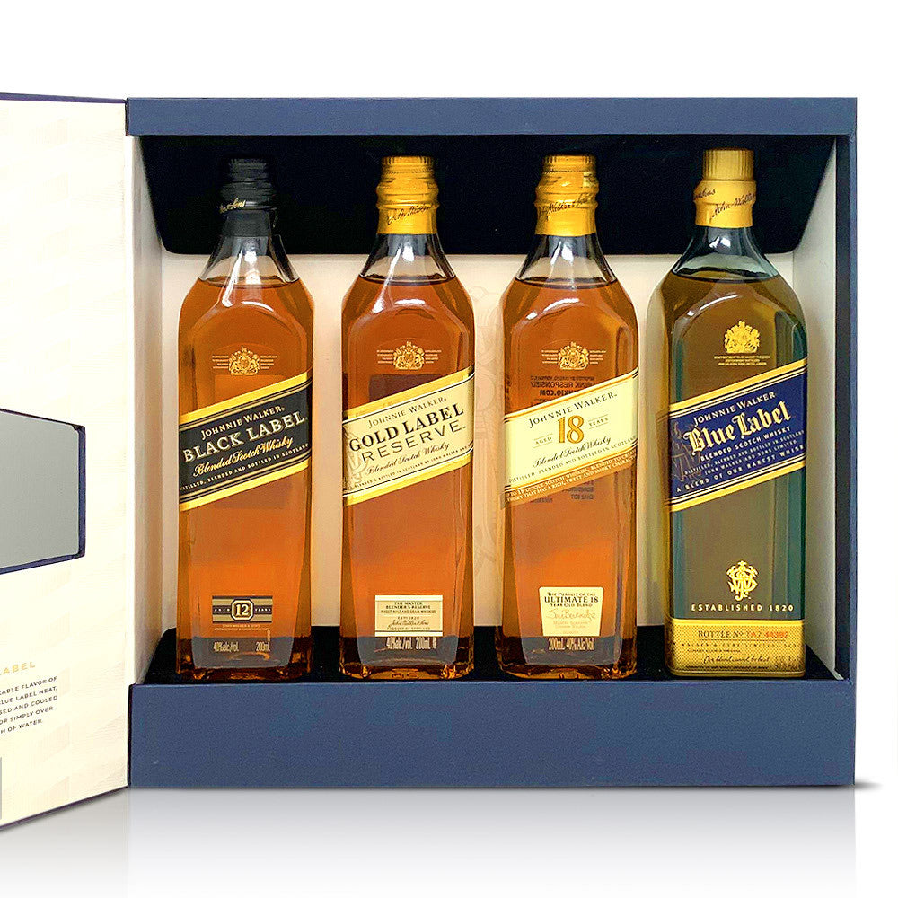 Johnnie Walker Collection Pack 4x200ml Set Black, Gold, 18, & Blue Label  Scotch Whisky 200ML - Rayans Liquor's Fine Wine Spirits Clark Wilson Uptown  Northside, Chicago, IL